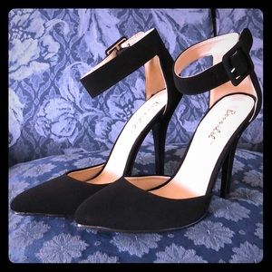 Black Suede Ankle Strap Heels